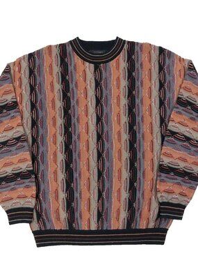 Vintage Protege Textured 3D Knit Crewneck Sweater Mens Medium, Cotton & Acrylic